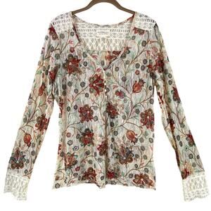 Denim & Supply Ralph Lauren Floral Mesh Lace Shirt Size XL Semi Sheer Y2K